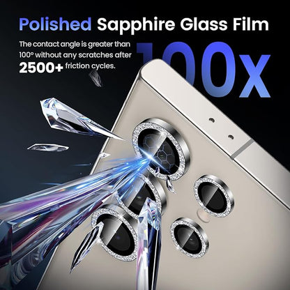 Tensea (3+2PCS for Samsung Galaxy S24 Ultra 5G Camera Lens Protector, 9H Tempered Glass Camera Cover Screen Protector Metal Individual Ring for S24 Ultra 5G 2024 [Installation Tray][Case Friendly]