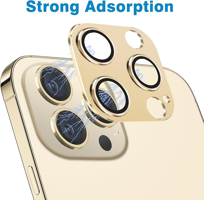 for iPhone 13 Pro and iPhone 13 Pro Max Camera Lens Protector, Anti-Scratch Tempered Glass Camera Screen Protector Shockproof Full Protective Camera Cover Case Friendly Lens Cover-Gold