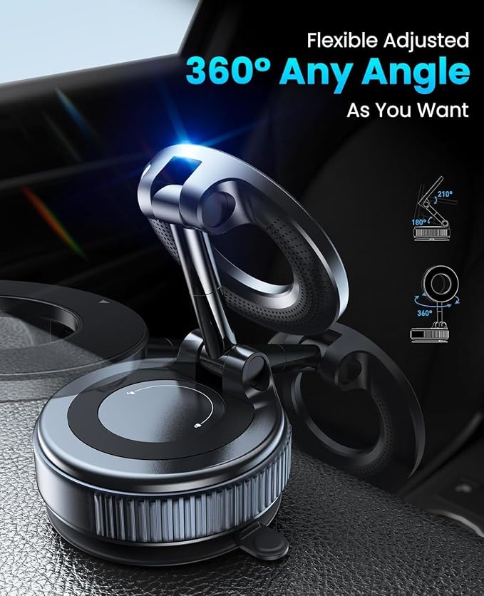 2026 Upgraded Vacuum Magnetic Car Phone Holder with 3 Rings 360° Ultra Suction Cup Phone Mount for MagSafe Cell Phone Holders for Your Car/Gym/Mirror Mount for iPhone & Android