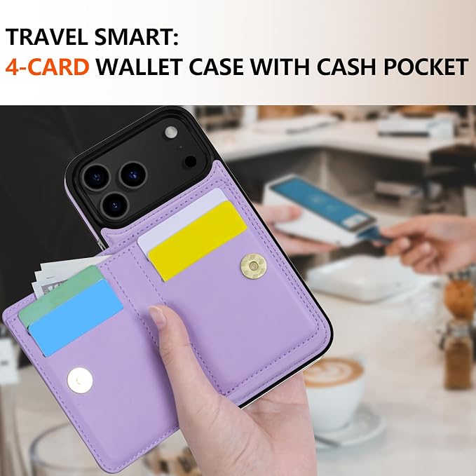 LOHASIC for iPhone 17 Pro Max Case Wallet with Card Holder, 360° Rotation Ring, RFID Blocking, 5 Card Slots, PU Leather 6.9" Cover for Apple 17 Pro Max Men Women, Light Purple