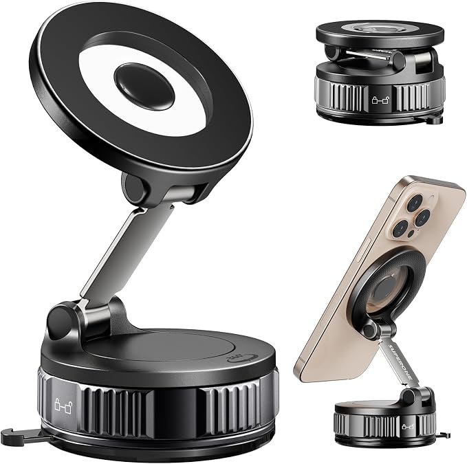 Magnetic Phone Holder for Car, 360° Adjustable Vacuum Car Phone Holder for Magsafe, 80+LBS Suction Phone Mount for Car Dash/Windshield/Screen, Phone Holders for Your Car for iPhone 17 16 15 14 13 12
