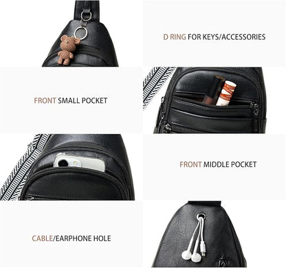 Leresas Sling Bag for Women Cross Body Bags Fanny Packs Over the Shoulder Bag Sling Backpack Vegan Leather Trendy Gifts Travel Handbag Black