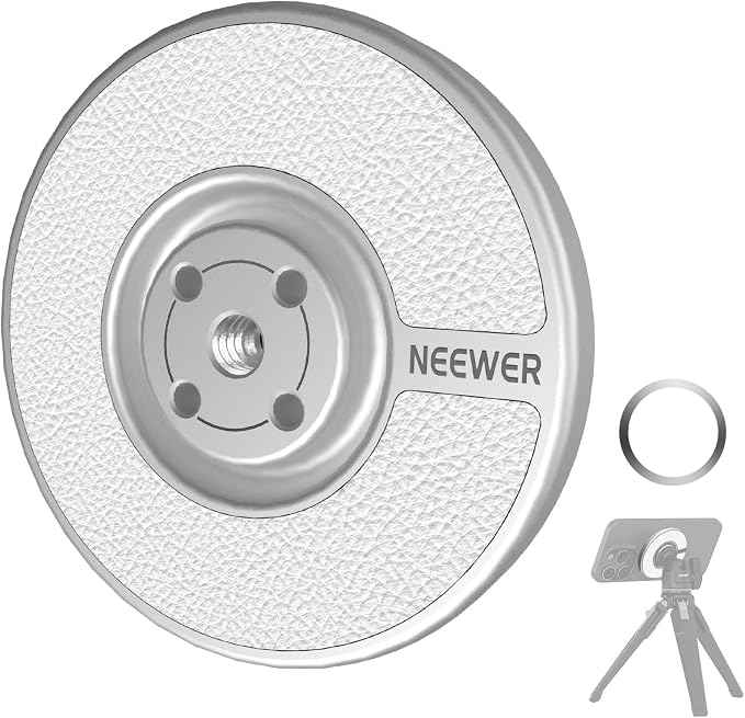 NEEWER Magnetic Phone Tripod Stand Mount Adapter with Adhesive Metal Ring 1/4" Thread Accessories Compatible with MagSafe iPhone 16 Pro Max 15 14 13 12 Selfie Stick Holder for Video Recording, PA080
