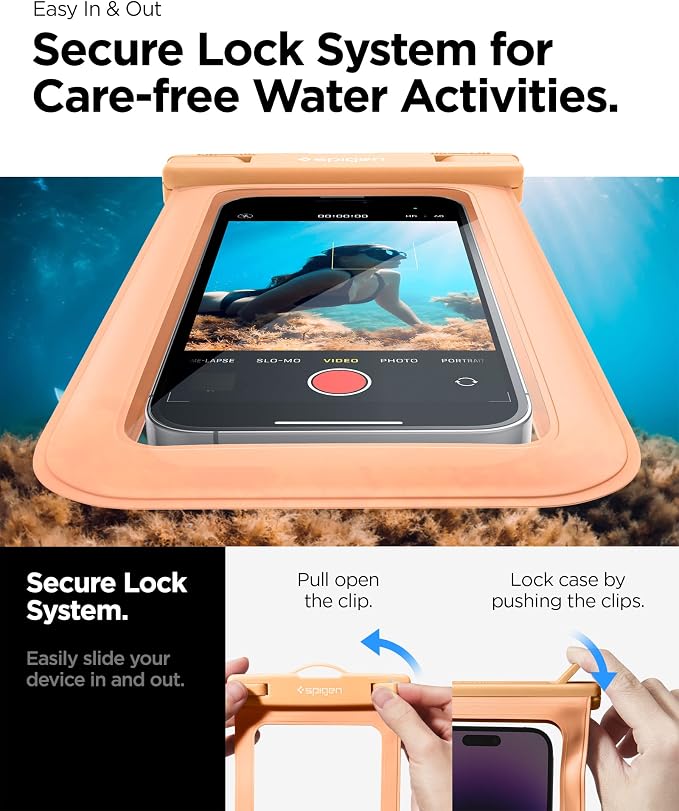 Spigen AquaShield Universal Waterproof Phone Pouch, Waterproof Phone Case, PVC Protective Dry Bag Cases with IPX8 A601 Compatible with iPhone, Galaxy, Google (Pack of 1) - Transparent Apricot