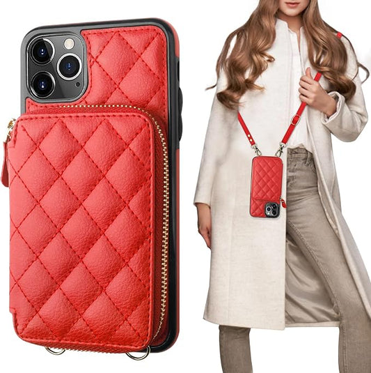 Bocasal Crossbody Wallet Case for iPhone 11 Pro Max, RFID Blocking PU Leather Zipper Handbag Purse Flip Cover, Kickstand Folio Case with Card Slots Holder Wrist Strap Lanyard 6.5 Inch (Red)