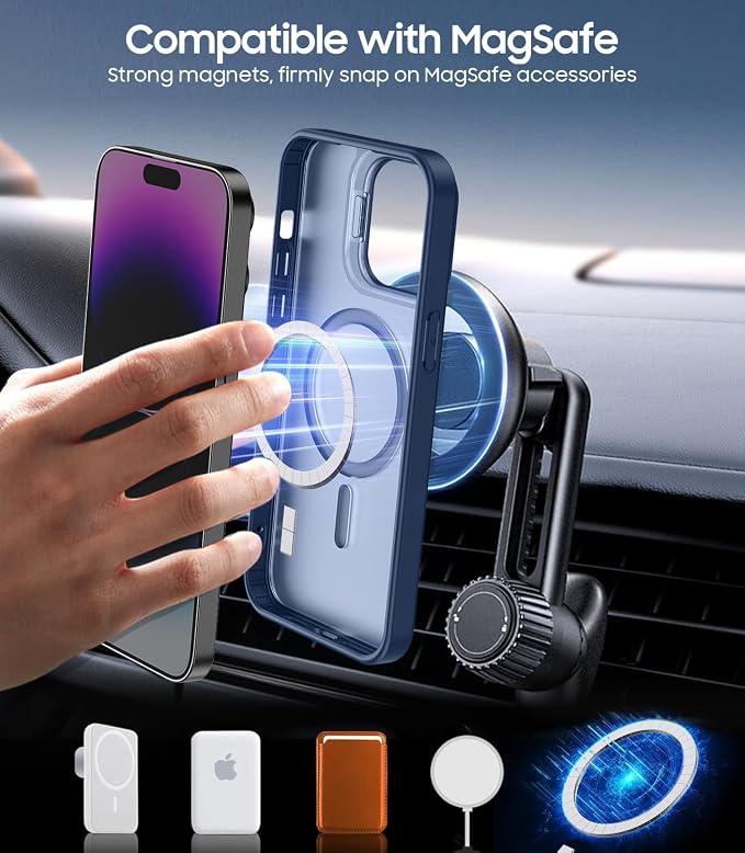 for iPhone 14 Pro Max Case, Compatible with MagSafe, Built-in Camera Ring Stand, with Individual Camera Cover, Translucent Matte Military-Grade Drop Protection Magnetic Case, Blue