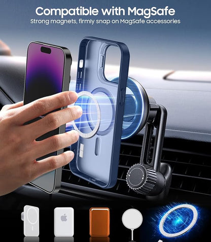 for iPhone 14 Pro Max Case, Compatible with MagSafe, Built-in Camera Ring Stand, with Individual Camera Cover, Translucent Matte Military-Grade Drop Protection Magnetic Case, Blue