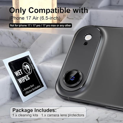 Choiche Compatible for iPhone 17 Air Camera Lens Protector, Strong Adsorption Camera Cover with 9H Tempered Glass Lens Screen Protector Metal Ring Decoration Accessories 6.5-inch (Black)