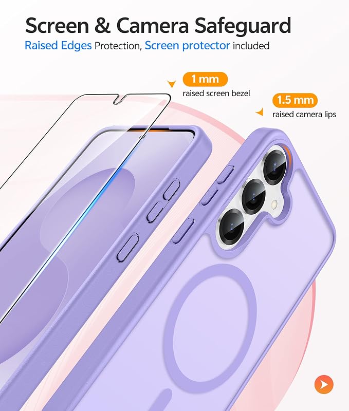 FNTCASE for Samsung Galaxy S25/S24 Plus Case, Fit Magsafe, Screen Protector | Translucent Matte Magnetic Back, 14FT Military Grade Drop Protection, Shockproof Protective Phone Cover, Light Purple