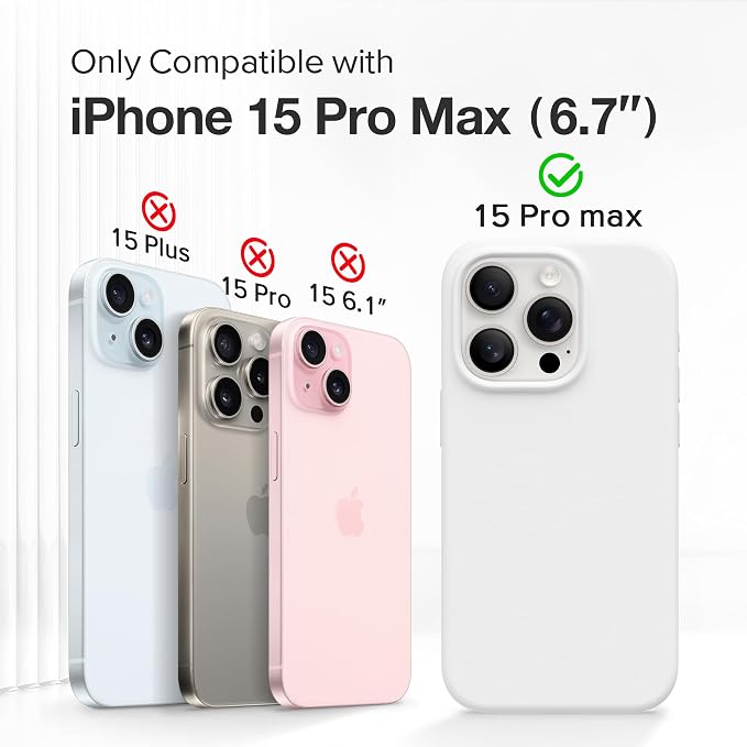 GONEZ for iPhone 15 Pro Max Case Silicone, Compatible with Magsafe, Camera Protector + Screen Protector, Soft Anti-Scratch Microfiber Lining, Liquid Silicone Shockproof Phone Cover, White