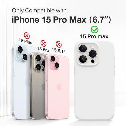 GONEZ for iPhone 15 Pro Max Case Silicone, Compatible with Magsafe, Camera Protector + Screen Protector, Soft Anti-Scratch Microfiber Lining, Liquid Silicone Shockproof Phone Cover, White