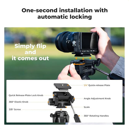 K&F CONCEPT Camera Tripod, 75" Lightweight Portable Travel Outdoor DSLR Tripods for Camera Phone Video Recording Tripod Stand, Cellphone Clip for Smartphone Live Streaming Vlog, Dark Grey
