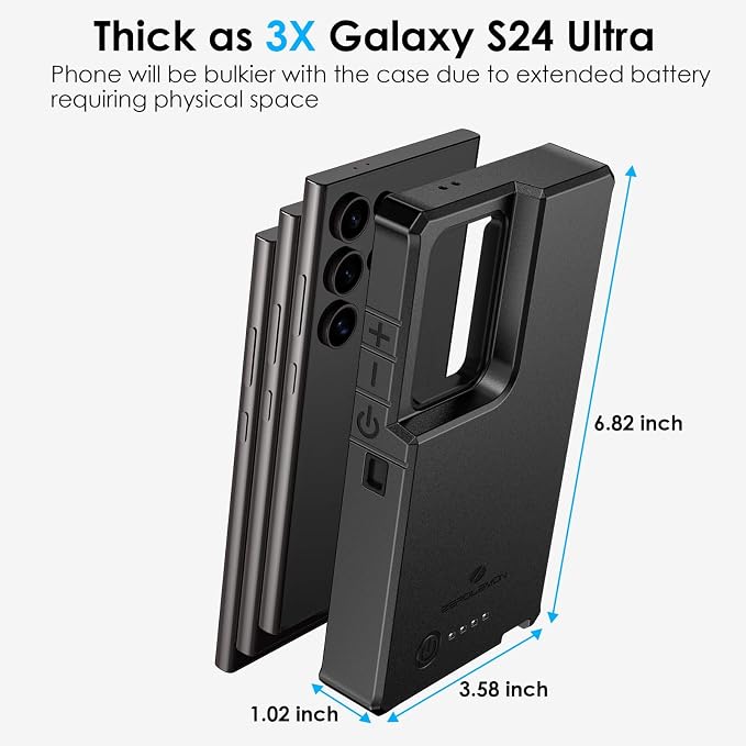 ZEROLEMON Battery Case for Galaxy S24 Ultra 10000mAh, 18W Fast Phone Charging Power to Galaxy S24 Ultra, ZeroShock Extended Charger Case Cover for The S24 Ultra - Black