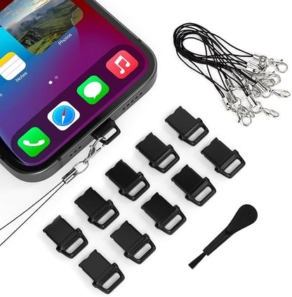10X iPhone 14 Anti Dust Plug, iPhone Lightning Charging Port Dust Cover for iPhone 14 Pro Max, 13 Pro Max, 12 Pro Max, 11 Pro, X, XS, XR, 8, 7 iPad AirPods with Easy Grip Tab, Lanyard & Cleaning Brush