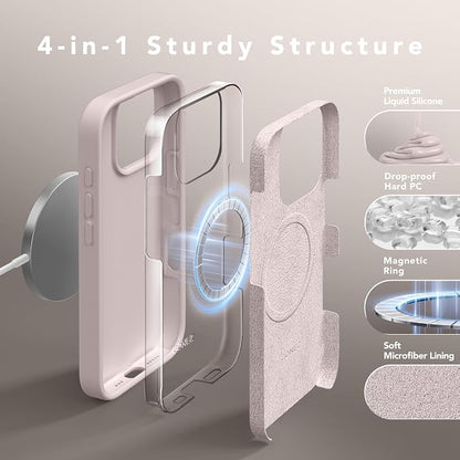 GONEZ Magnetic for iPhone 16 Pro Case, Compatible with MagSafe, [Screen Protector + Camera Lens Protector], Silicone Shockproof Anti-Scratch Protective Phone Case 6.3 inch, Light Taro