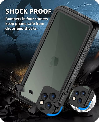 WIFORT for iPhone 11 Pro Waterproof Case - [Certified Water Proof & Military Protection] with [Built-in Screen Protector], Full Body Shockproof Phone Case Cover for iPhone 11 Pro 5.8" - Black