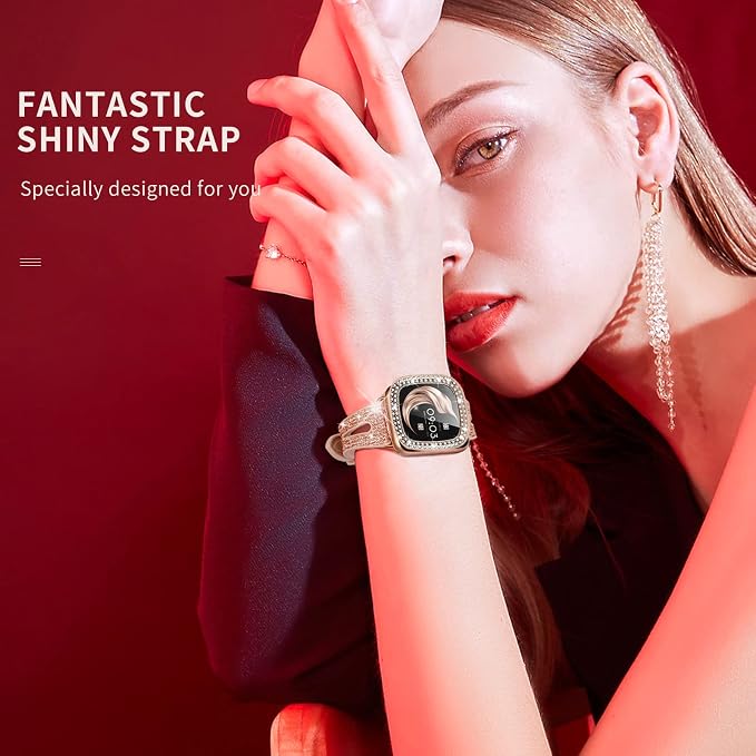 Bling Thin Band for Fitbit Sense/Fitbit Versa Bands for Women - Silicone Glitter Strap Accessories Compatible with Fitbit Sense 2/Versa 4 (Rose Gold)
