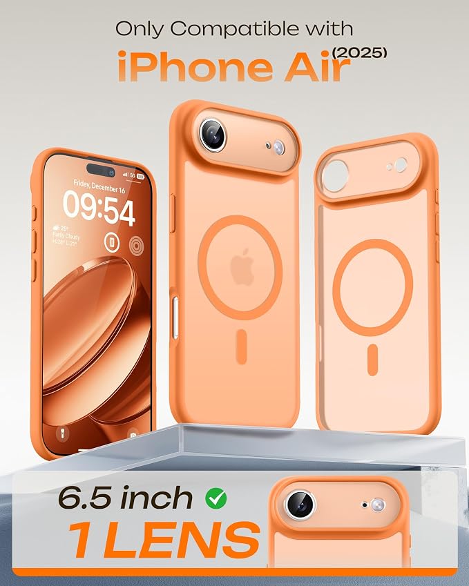 TOCOL for iPhone Air Case, Compatible with Magsafe Charger, Full Camera Protection, Drop Protection, Translucent Matte Phone Case for iPhone 17 Air 6.5 inch (Orange)