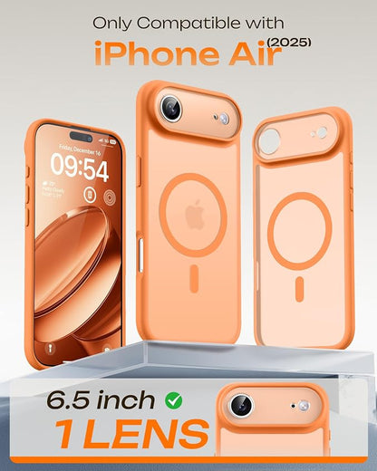 TOCOL for iPhone Air Case, Compatible with Magsafe Charger, Full Camera Protection, Drop Protection, Translucent Matte Phone Case for iPhone 17 Air 6.5 inch (Orange)