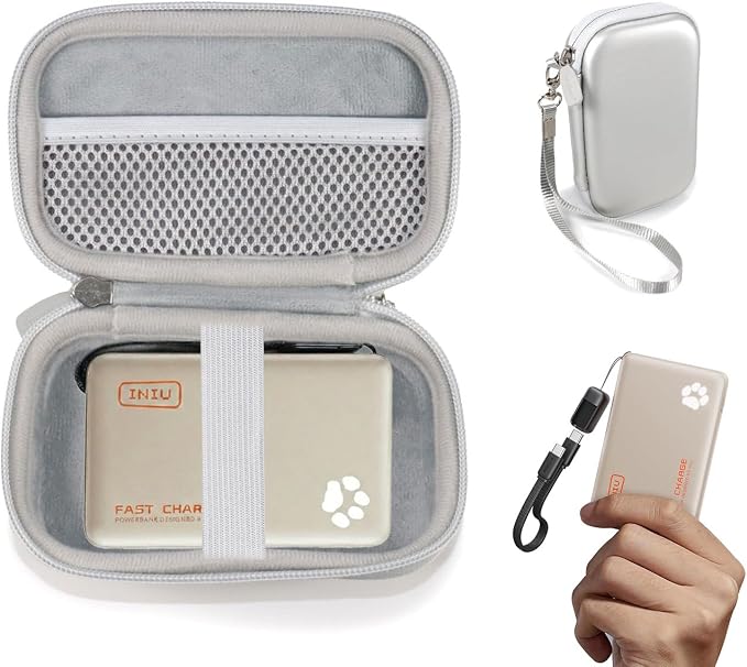 CaseSack Case for INIU P41 10000mAh 45W PD Portable Charger – Hard EVA Travel Carrying Case for INIU Power Bank & Cables, Shockproof Storage Bag (Silver)