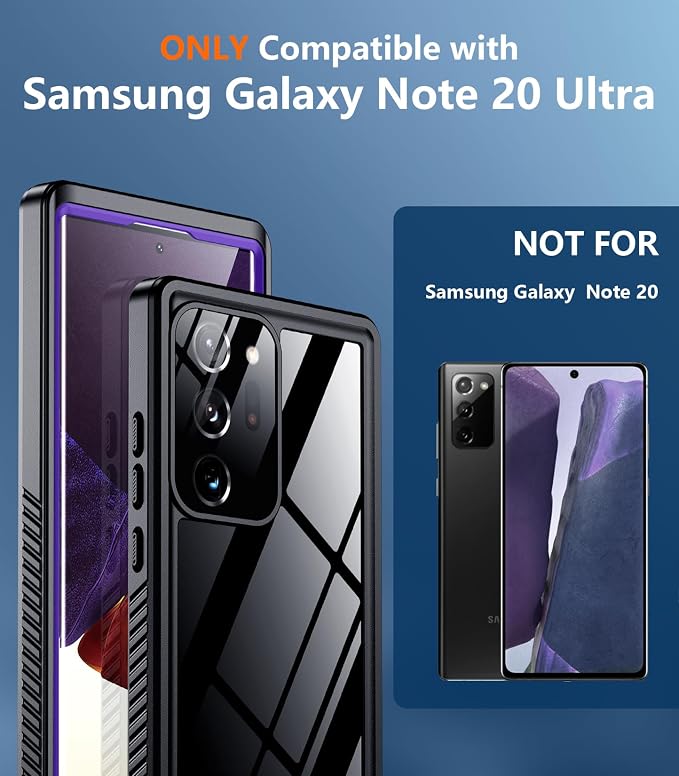 Temdan for Samsung Galaxy Note 20 Ultra Case Waterproof, [Military-Grade Drop Protection] [IP68 Underwater] Full Body Heavy Duty Rugged Shock-Proof Case for Note 20 Ultra 6.9''-Purple