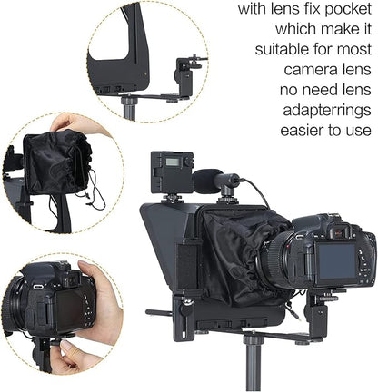 A10 Portable Teleprompter for Smartphones & DSLR Cameras with Phone Holder, Remote Control Ideal for Live Streaming, Interviews, Speeches & Video Production