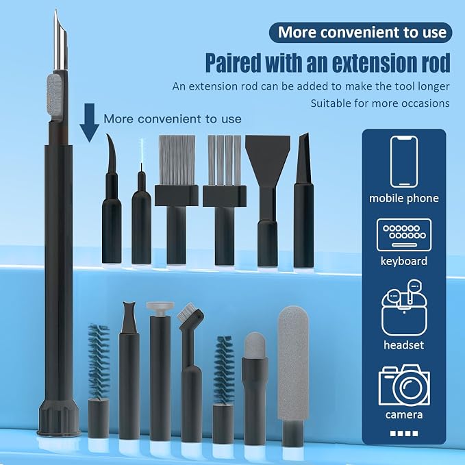 Keyboard Cleaning Kit Laptop Cleaner, 32-in-1 Computer Screen Cleaning Brush Tool, Multi-Function PC Electronic Cleaner Kit for iPad iPhone Pro, Earbuds, Camera Monitor(Black)