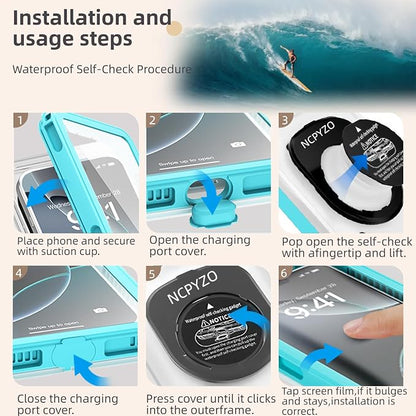 Waterproof Phone Case,IPX8 Phone Protection with Ideal for Snorkeling,Diving,and Water Activities,Suitable for iPhone,Samsung,Motorola,and All Series of Phones with Screens Below 6.9 in (Cyan)