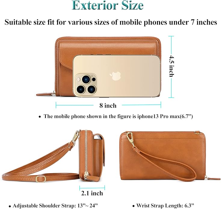 Peacocktion Crossbody Bags for Women RFID Wristlet Wallets Travel Vegan Leather Small Clutch Purses with Phone Pocket Zipper