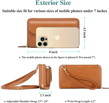 Peacocktion Crossbody Bags for Women RFID Wristlet Wallets Travel Vegan Leather Small Clutch Purses with Phone Pocket Zipper