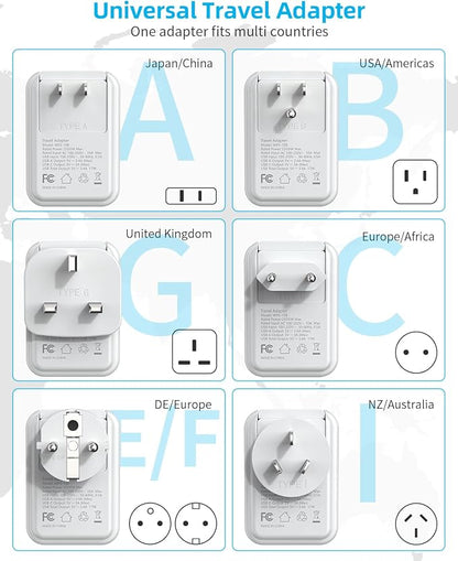 International Power Adapter Set, Travel Adapter, US to EU/UK/AUS/Japan | Travel Plug Adapter, Type F/G/I/C/B/A Detachable Plug, 4 AC Outlets 4 USB Ports (2 USB C), Worldwide Universal Travel Adapter