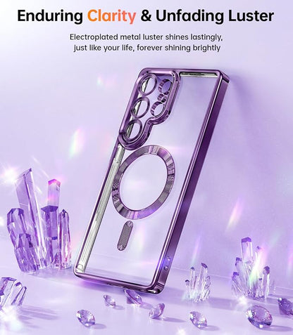 Meifigno Case Designed for Samsung Galaxy S25 Ultra 6.9 inch, [Compatible with MagSafe] [2X HD Screen Protectors] [Glitter Card & Wrist Strap] Full Lens Protection Case for Galaxy S25 Ultra, Purple
