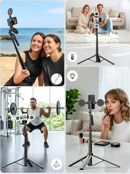 USKEYVISION 70" Multifunctional Phone Tripod for iPhone with Light, Extendable Selfie Stick with Remote for iPhone & Android 360° Rotation Phone Tripod Stand for Video Recording/Photography(UT-02)