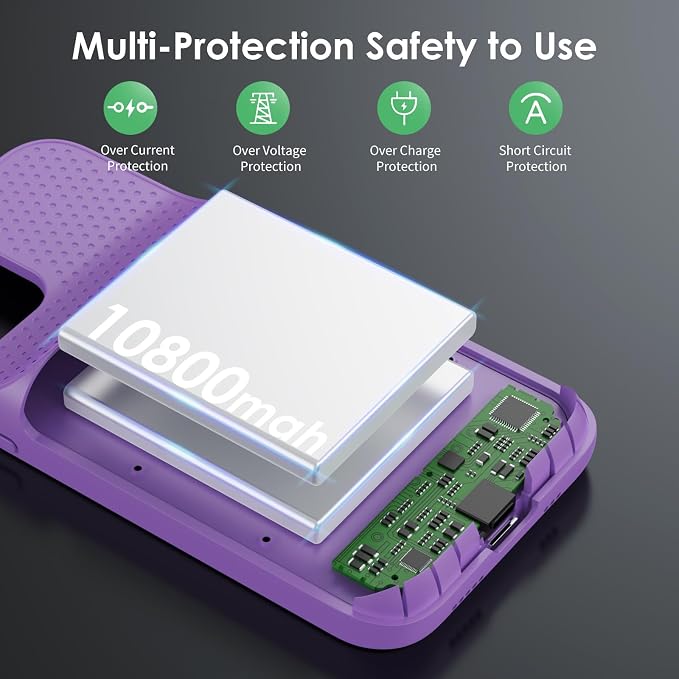 Battery Case for iPhone 12/12 Pro,[2025 Upgraded] 10800mAh Ultra-Slim Portable Extended Charger Case Cover for iPhone 12/12 Pro Charging Case (6.1 Inch)-Purple