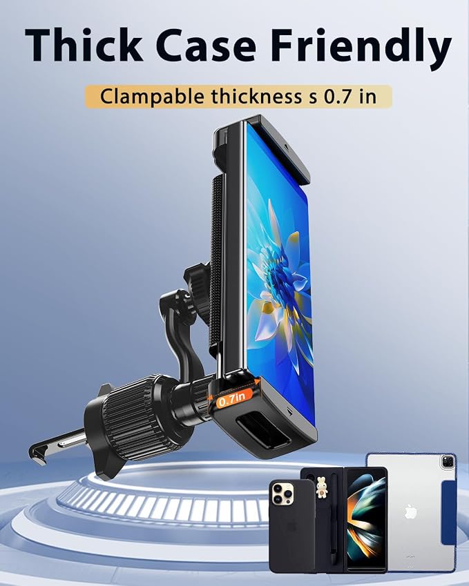 Long Arm Car Phone Mount for Samsung Galaxy Z Fold 7 6 5 4 3 Accessories Tablet Holder for Air Vent Handsfree, 360° Rotatable Fit for iPad mini 6 Pro iPad Air Pixel and More 4-12.9" Device