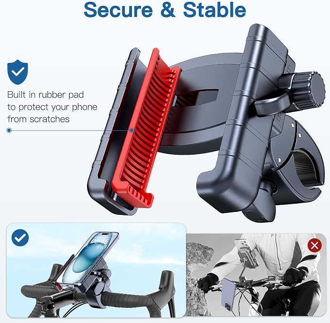 Bike Phone Mount Holder-[Quick Lock][Camera Friendly] Motorcycle Phone Holder Handlebar Clamp for Stroller Scooter Bicycle,360°Rotate Phone Mount Fits for 4.5"-7.0" iPhone & Android Phones