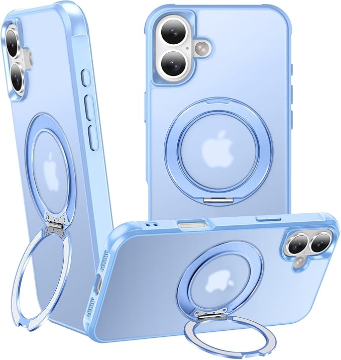 360° Magnetic Swivel Ring for iPhone 17 case, Built-in Metal Stand and Ring Holder, Magsafe Compatible, Military Grade Protection, Shock Resistant - Light Blue