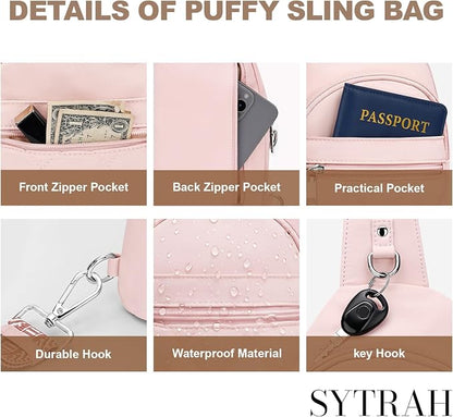 SYTRAH Sling Bag for Women, Anti-Theft RFID Crossbody Bag Nylon Sling Purse for Travel, Puffy Small backpack for Daily Hiking Sports Pink