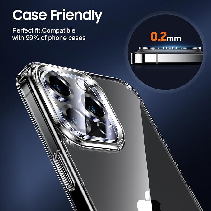 UniqueMe for 3 Pack iPhone 16 Pro/iPhone 16 Pro Max Camera Lens Protector - [Drop Protection] [Case Friendly] 9H Tempered Glass Camera Cover Screen [Update New Version] - Matte Black