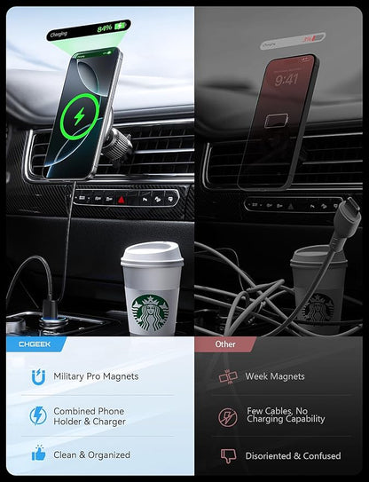 for 15W Magsafe Car Mount Charger, [Vibrant LED Decoration] Wireless Car Charger, Magnetic Phone Holder Mount for Air Vent, Phone Holders for Your Car Compatible iPhone 15/14/13/12 Series