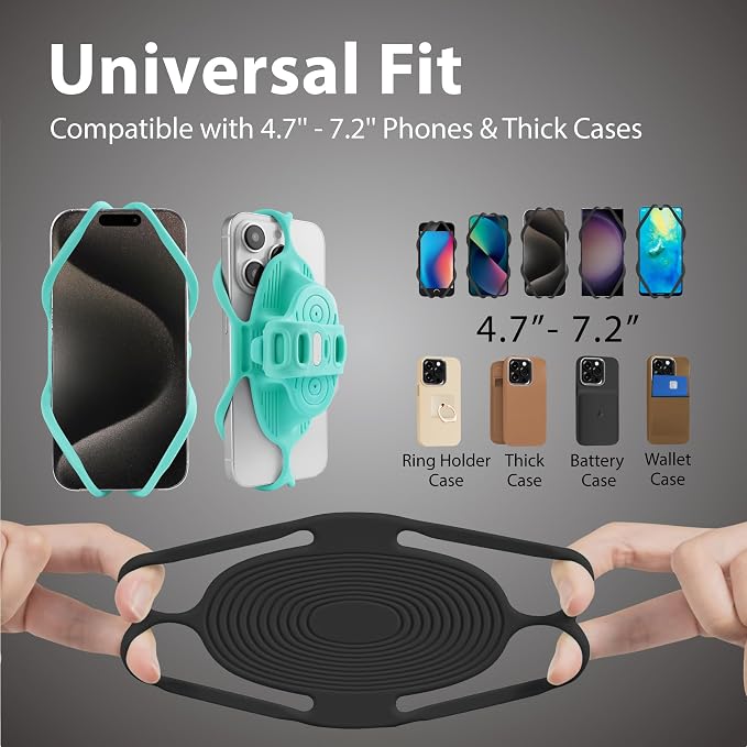 Bone Bike Tie 5 Pro, Bike Phone Mount for Stem, Scratch-Free Silicone Holder with Anti-Slip & Shock-Absorbing Design, Universal Cycling Phone Holder Compatible with Most Smartphones (Black - Stem)