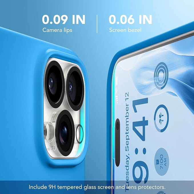 GONEZ Magnetic for iPhone 16 Pro Case, Compatible with MagSafe, [Screen Protector + Camera Lens Protector], Silicone Shockproof Anti-Scratch Protective Phone Case 6.3 inch, Wave Blue