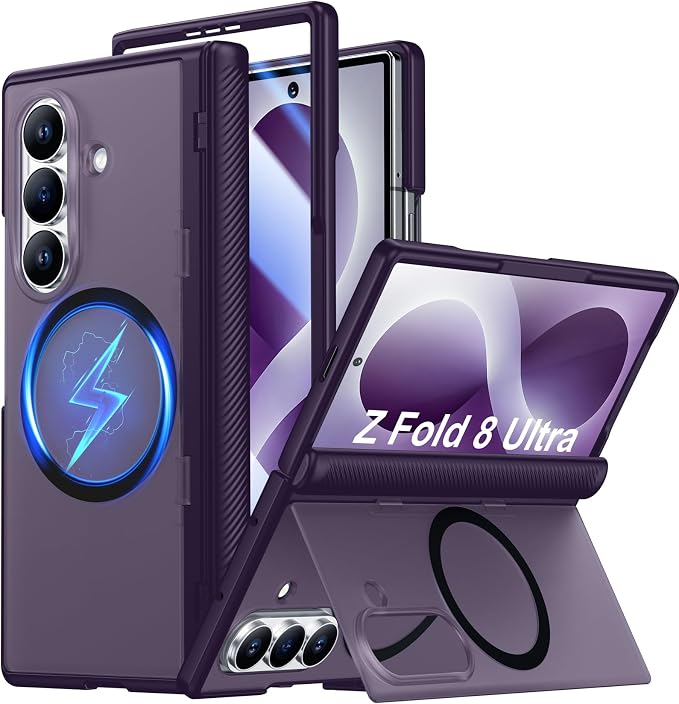 SPIDERCASE Magnetic for Samsung Galaxy Z Fold 8 Ultra Case, Purple | Built-in [Screen Protector] [Stable Kickstand] [Hinge Protection] [Compatible with Magsafe] Military Grade Protective Cover