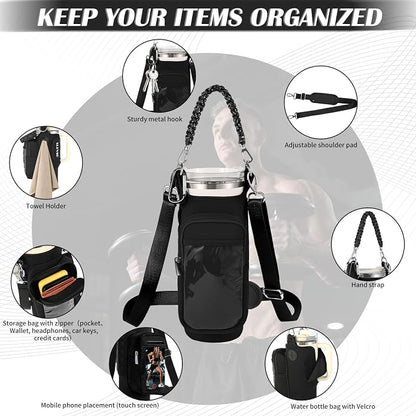 Magnetic Gym Bag for Men Women, Water Bottle Carrier Holder with Strap for Stanley, Small Bag Accessories pouch with N52