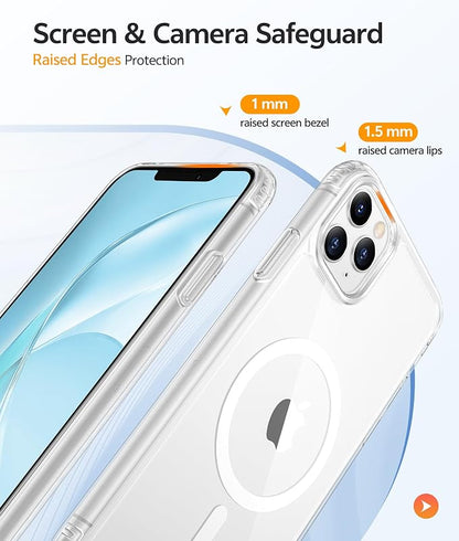 FNTCASE for iPhone 11 Pro Max Case Clear, Fit for Magsafe, Anti Yellowing | Magnetic Phone Cases, 14FT Military Grade Drop Protection, Slim Shockproof Protective Cover, Transparent