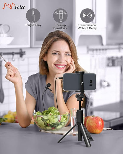 PoP voice Professional Lavalier Lapel Microphone Omnidirectional Condenser Mic for iPhone Android Smartphone,Recording Mic for Youtube,Interview,Video