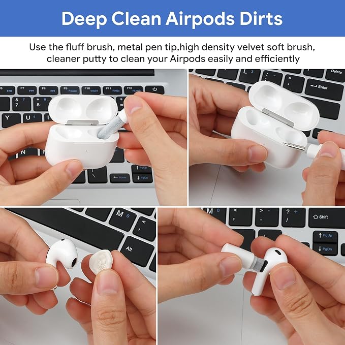 12 in 1 Phone Cleaning Kit, Airpods Cleaning Kit, Port Cleaner for iPad/Phone Charging Repair & Restore Tool,Multi Cleaner Tool Kit for USB C Port/Lightning Cables, Fix Unreliable Charging,White