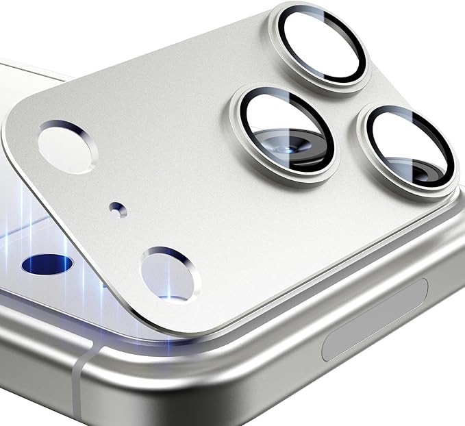 Esanik Upgrade 2 Pack for iPhone 17 Pro Max Camera Lens Protector, Aluminum Alloy Metal matte Case Tempered Glass Camera Screen Cover, Scratch Resistant Case Friendly (White)