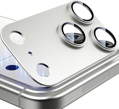 Esanik Upgrade 2 Pack for iPhone 17 Pro Max Camera Lens Protector, Aluminum Alloy Metal matte Case Tempered Glass Camera Screen Cover, Scratch Resistant Case Friendly (White)