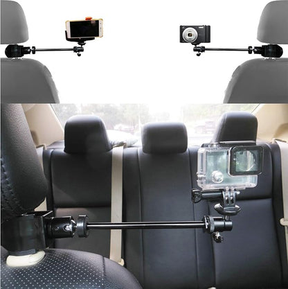 3in1 Universal Heavy Duty Car Headrest Mount Holder w/Clamp/Adjustable Robust Magic Arm and 360° Rotation for DSLR Camcorder/Action Camera/Smartphone etc